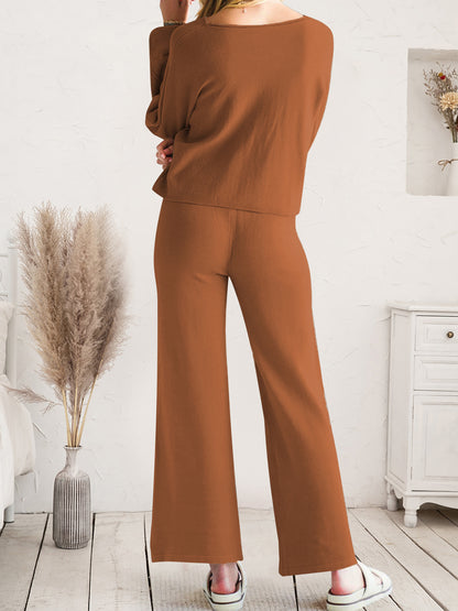 Long Sleeve Lounge Top with Drawstring Pants Set