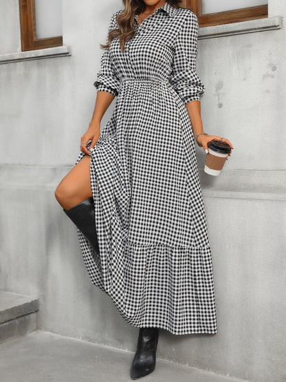 Ruffle Hem Plaid Dress