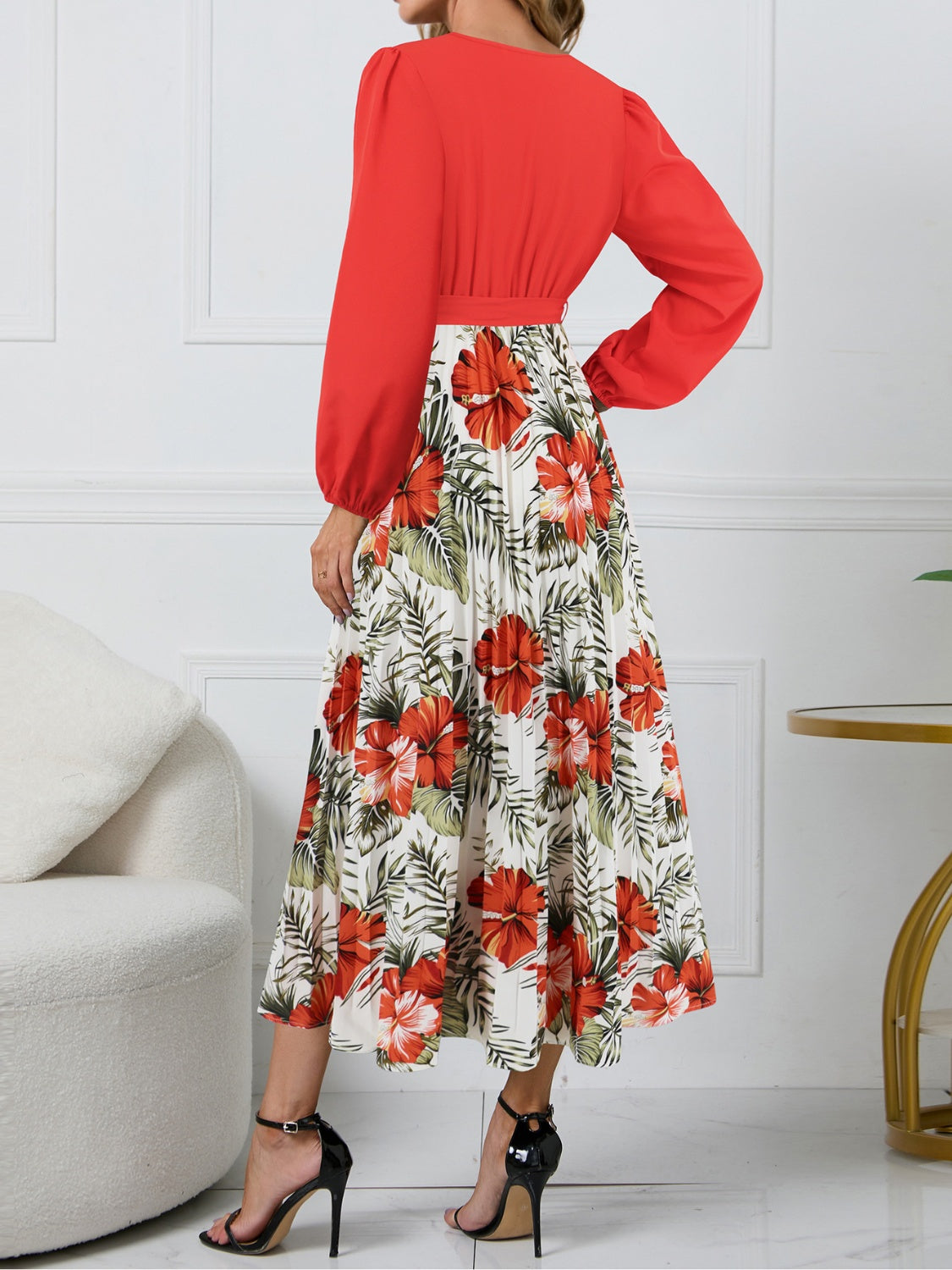 Printed Surplice Long Sleeve Dress