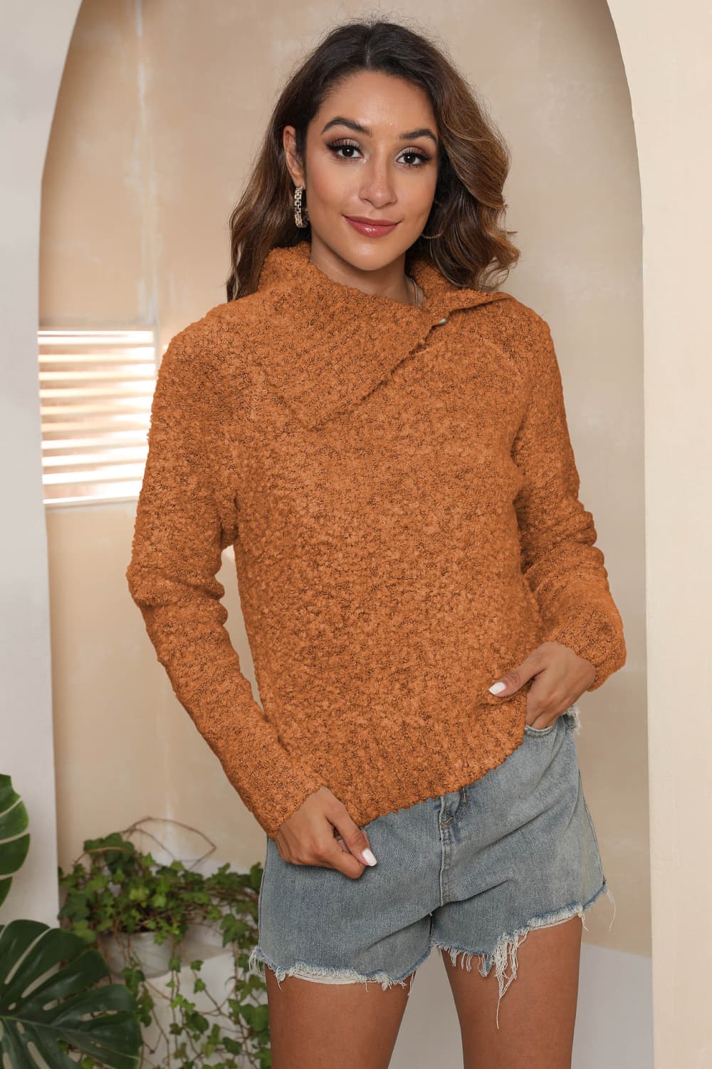 Asymmetrical Neck Long Sleeve Sweater