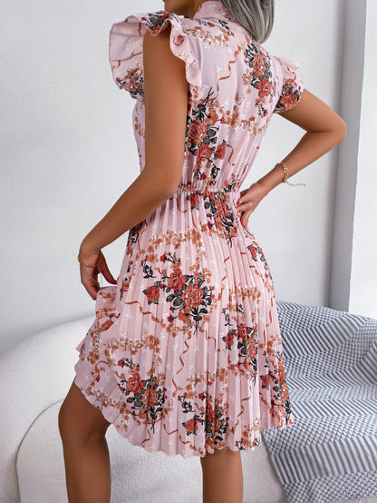 Pleated Floral Printed Dress