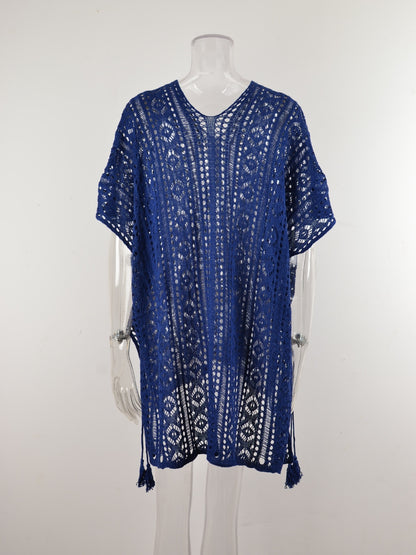 Cutout V-Neck Cover-Up with Tassel - Elegant Aura Boutique