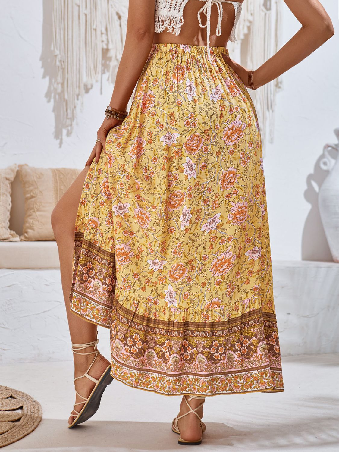 Tied Printed Midi Skirt - Elegant Aura Boutique