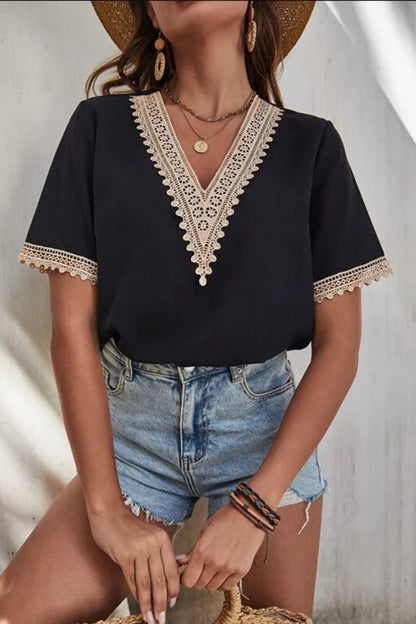 Graceful Lace Detail V-Neck Top