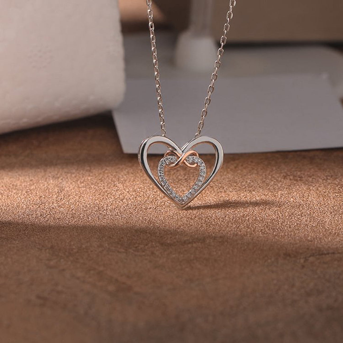 Heart Shape Inlaid Zircon 925 Sterling Silver Necklace