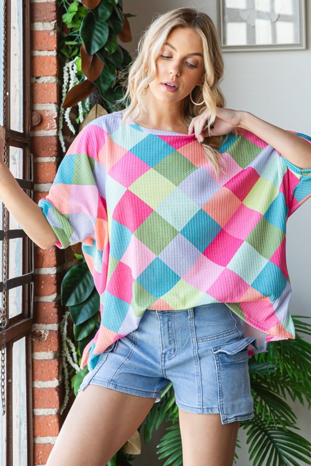 Waffle Oversized T-Shirt - Elegant Aura Boutique