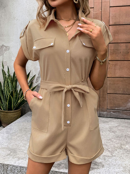 Collared Neck Romper with Pockets