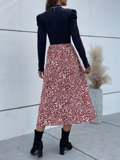 Printed Puff Sleeve Midi Dress