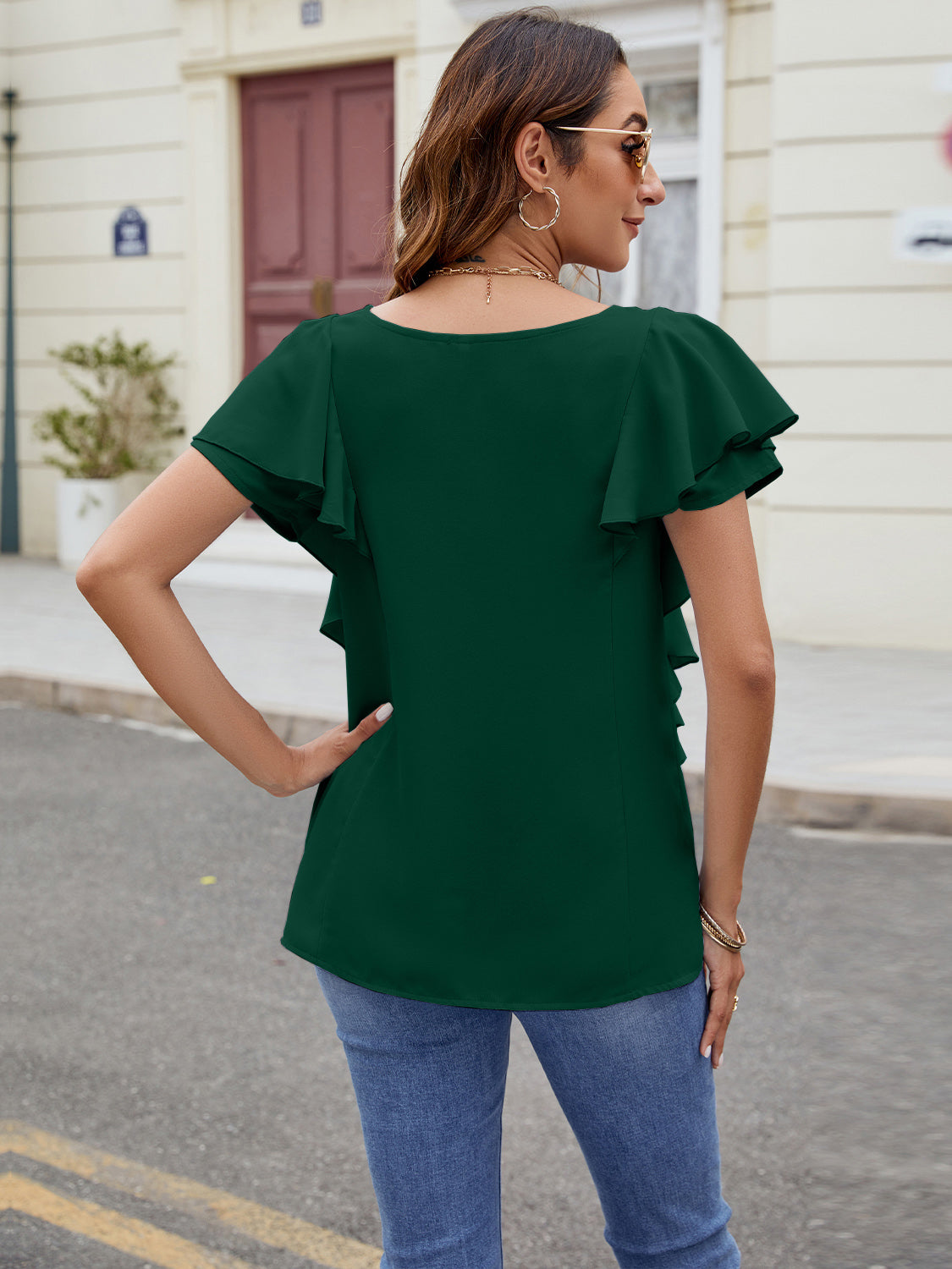 Ruffled Short Sleeve Blouse