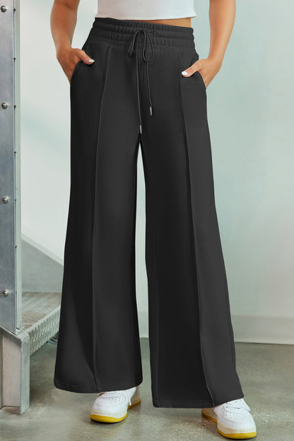 Drawstring Wide Leg Pants with Pockets - Elegant Aura Boutique