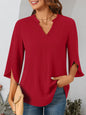 Notched Slit Half Sleeve Blouse