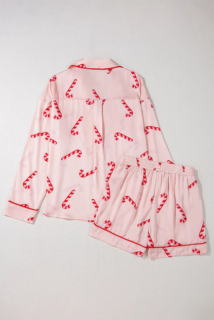 Candy Cane Long Sleeve Top and Shorts Lounge Set