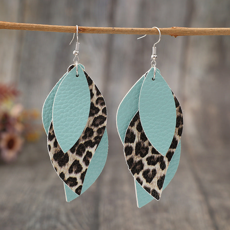 Leopard Leather Leaf Earrings