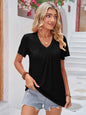 Ruched V-Neck Short Sleeve T-Shirt