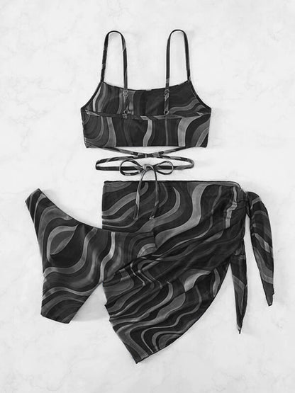 Flair Tied Print Three Piece Swim Set