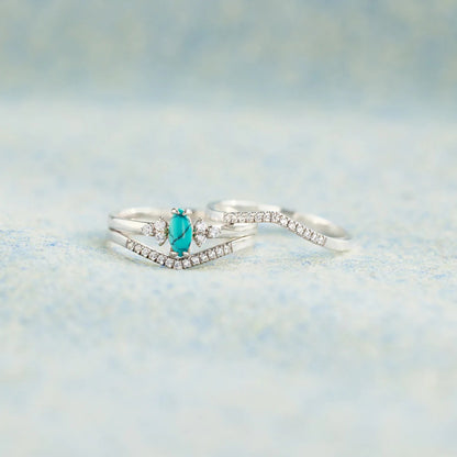 Turquoise V Shape Inlaid Zircon Ring