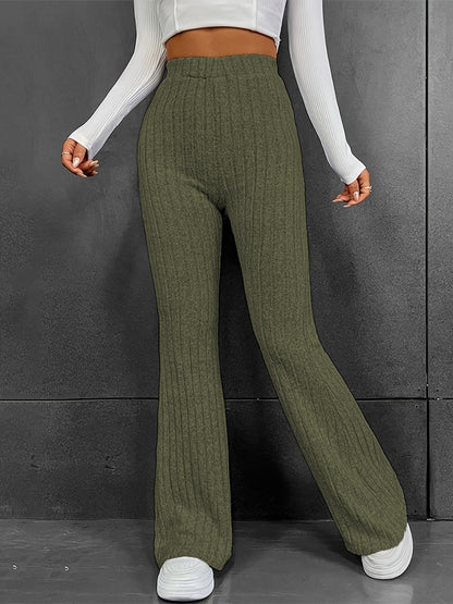 Ribbed High Waist Pants - Elegant Aura Boutique