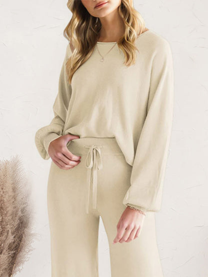 Long Sleeve Lounge Top with Drawstring Pants Set