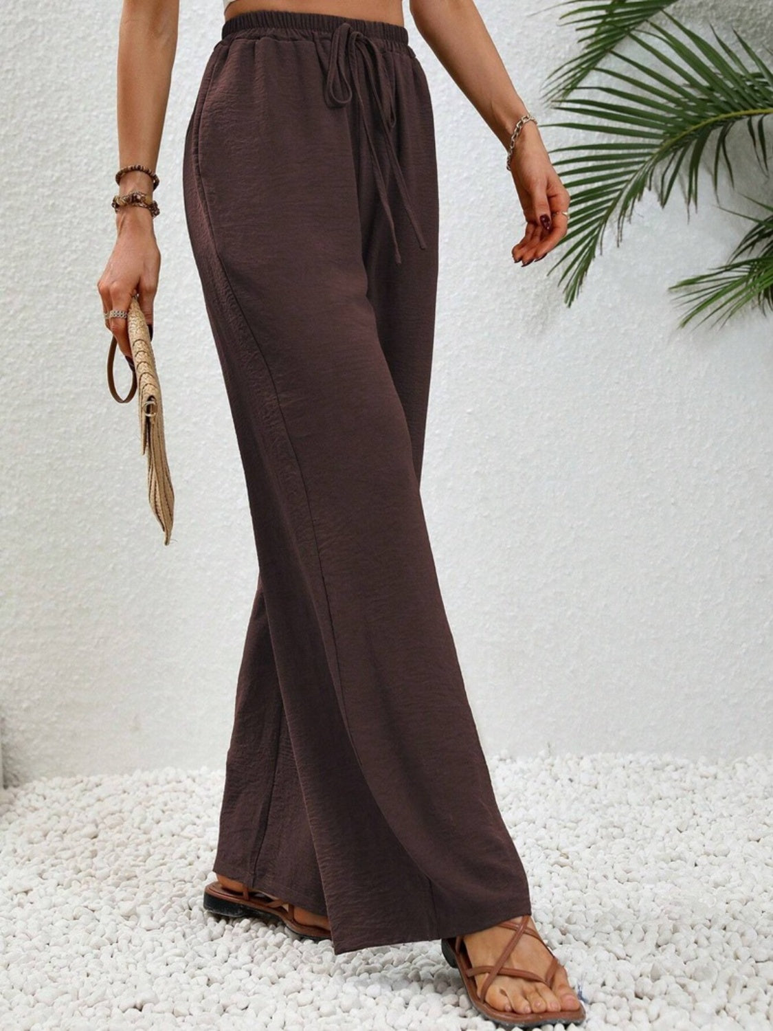 Wide Leg Drawstring Pants - Elegant Aura Boutique