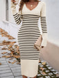 Striped V-Neck Long Sleeve Dress