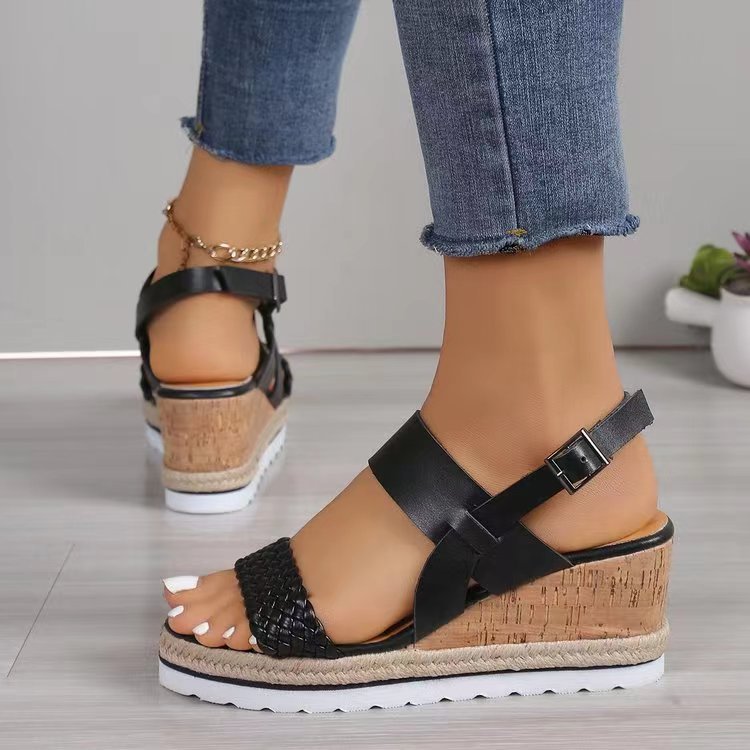 Leather Woven Wedge Sandals