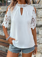 Lace Mock Neck Cold Shoulder Blouse