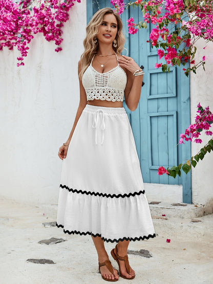 Tied Contrast Trim High Waist Skirt - Elegant Aura Boutique