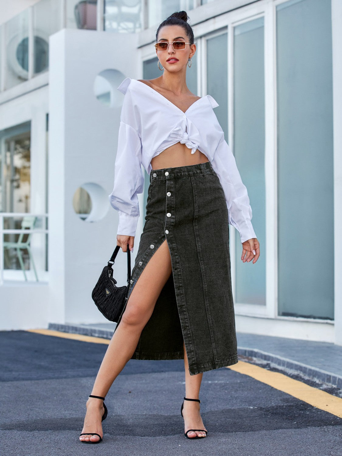 Button Down Denim Skirt - Elegant Aura Boutique