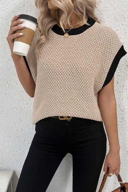 Contrast Cap Sleeve Knit Top