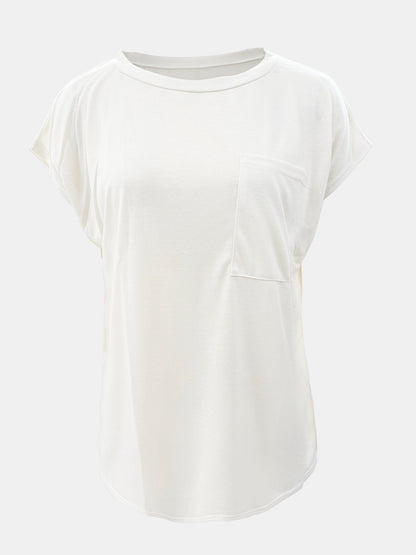 Casual Round Neck Cap Sleeve T-Shirt