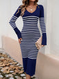 Striped V-Neck Long Sleeve Dress