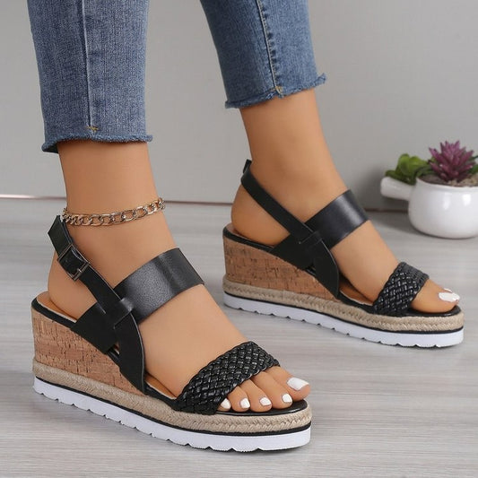 Leather Woven Wedge Sandals