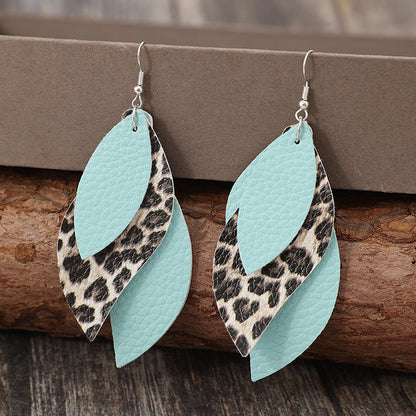 Leopard Leather Leaf Earrings