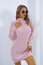 Buttoned Turtleneck Long Sleeve Dress