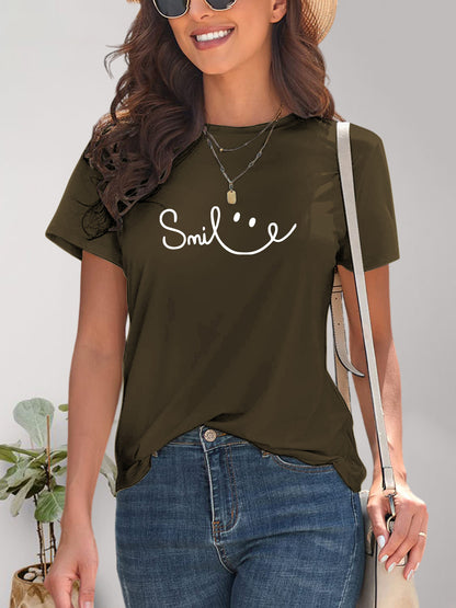 Smile Round Neck Short Sleeve T-Shirt