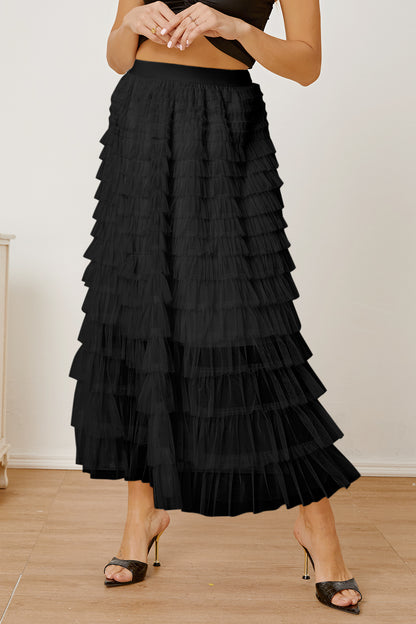 Ruched High Waist Tiered Skirt - Elegant Aura Boutique