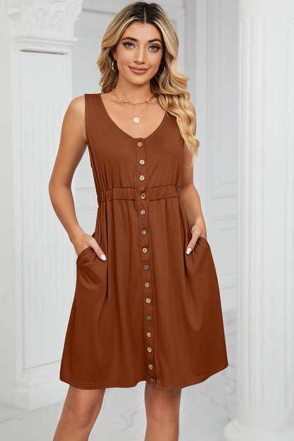 Buttoned Wide Strap Dress