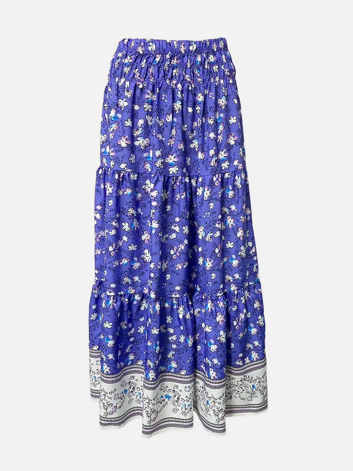 Full Size Tiered Printed Elastic Waist Skirt - Elegant Aura Boutique