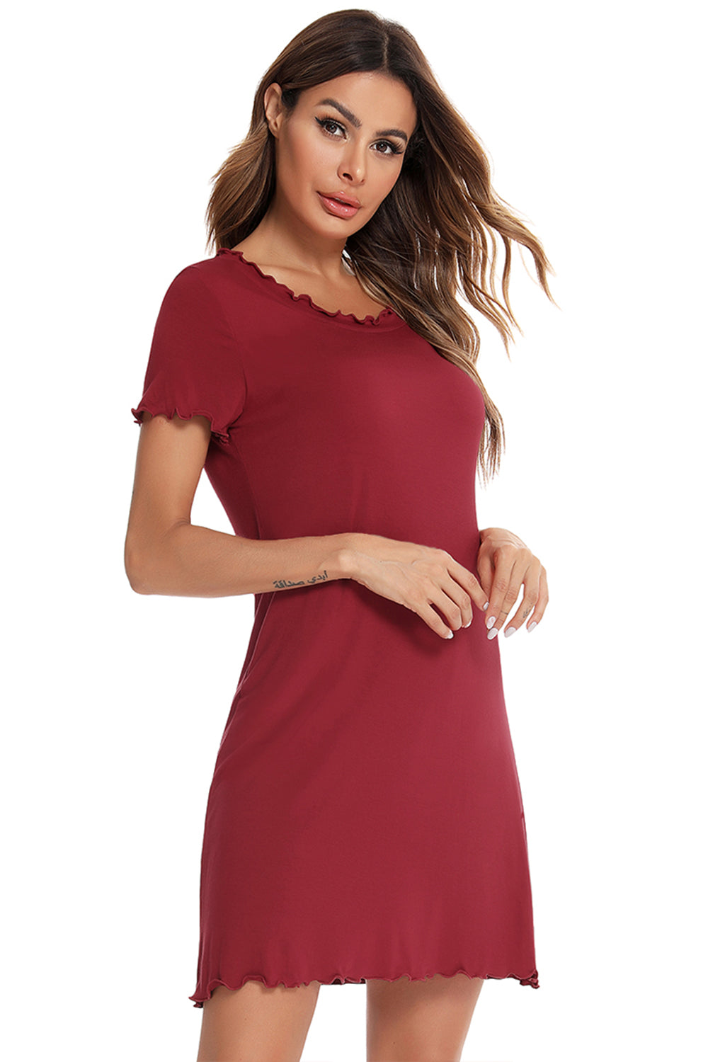 Round Neck Short Sleeve Lounge Dress - Elegant Aura Boutique