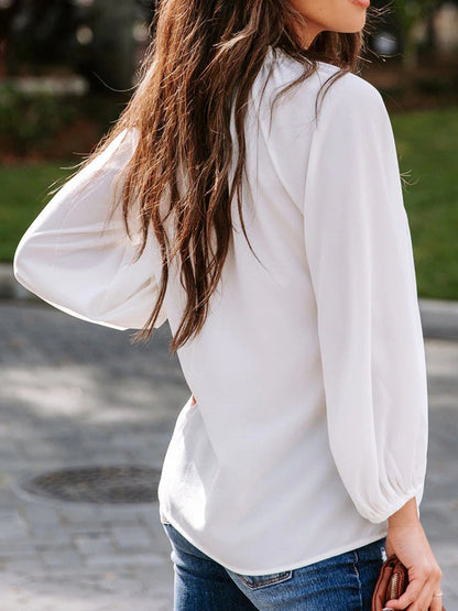 Notched Long Sleeve Blouse