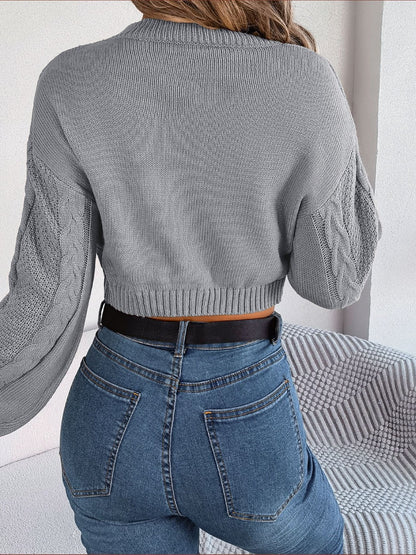 Cable-Knit Round Neck Cropped Sweater