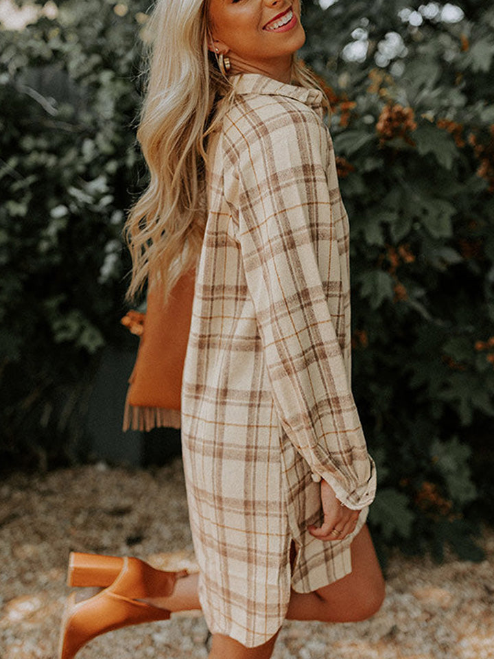 Plaid Collared Neck Long Sleeve Shirt