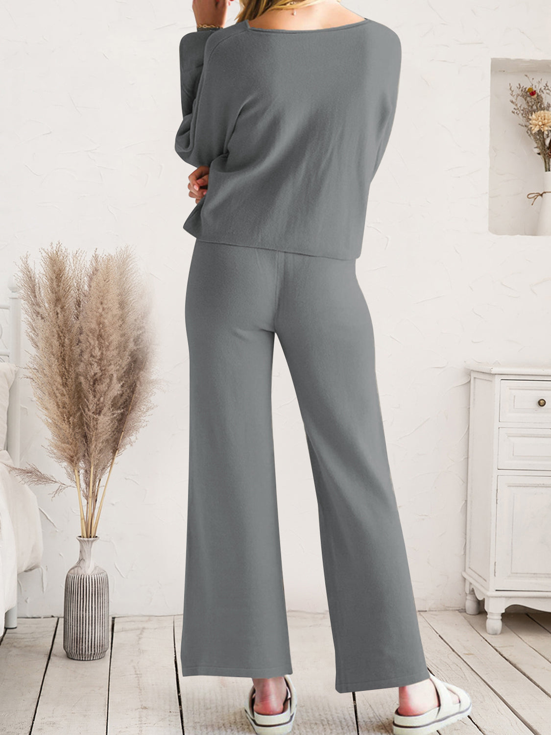 Long Sleeve Lounge Top with Drawstring Pants Set