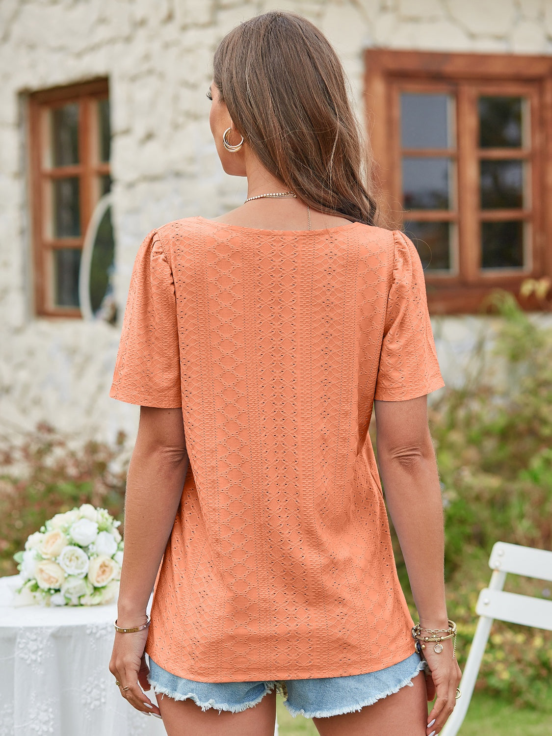 Square Neck Short Sleeve Blouse