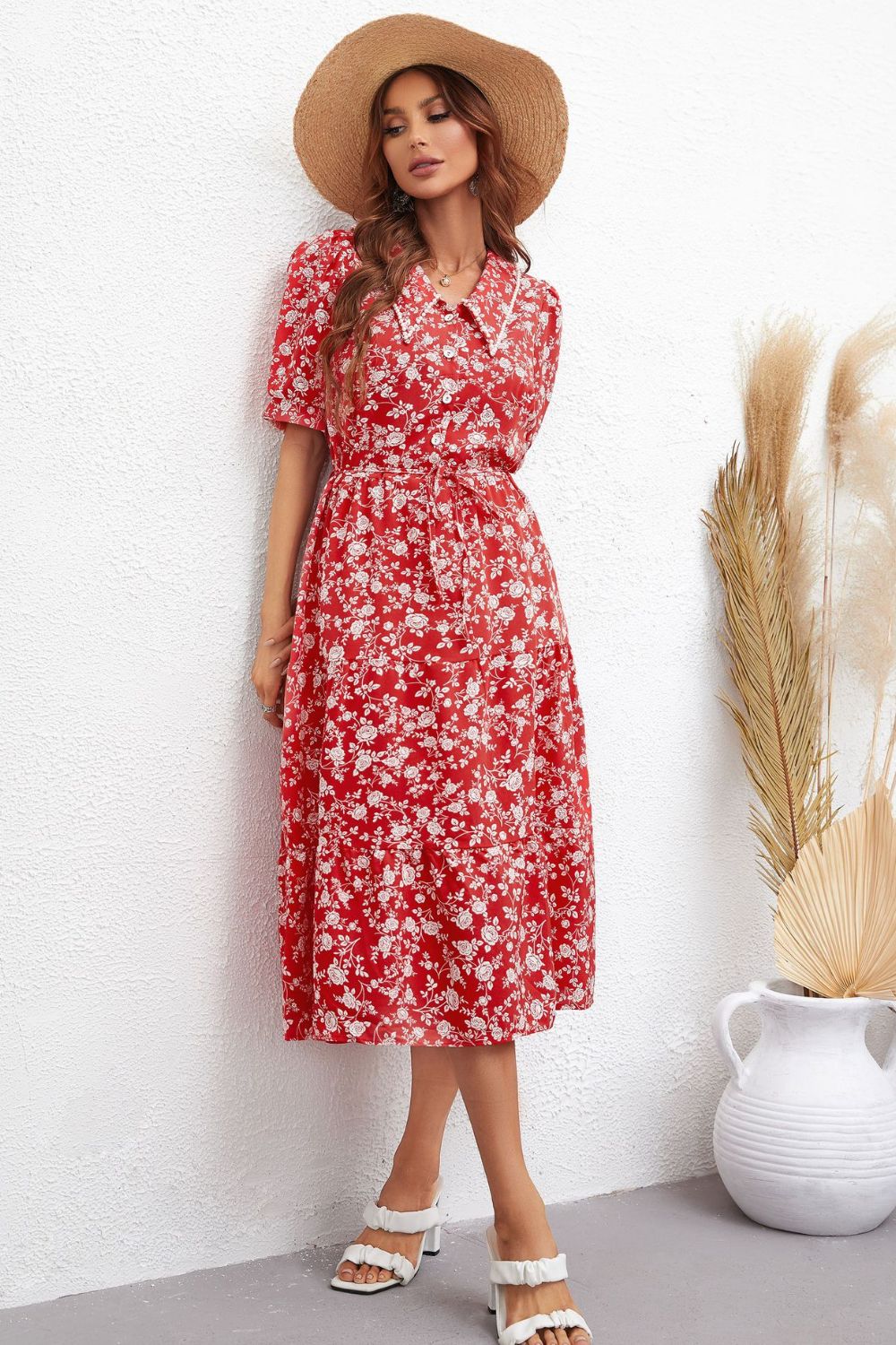 Floral Puff Sleeve Midi Dress