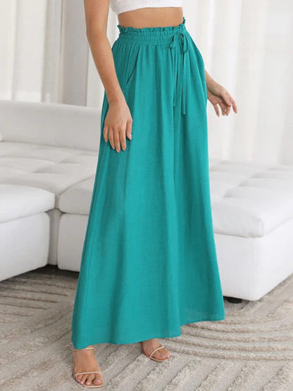 Drawstring Waist Wide Leg Pants - Elegant Aura Boutique