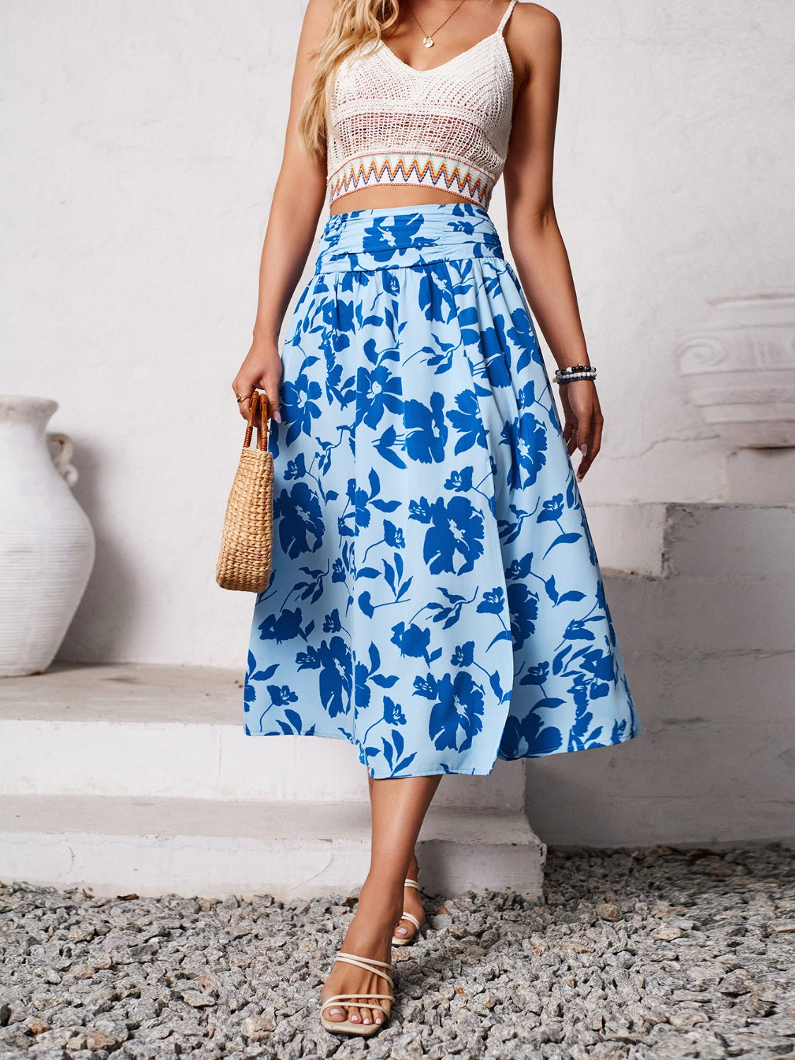 Slit Printed Midi Skirt - Elegant Aura Boutique