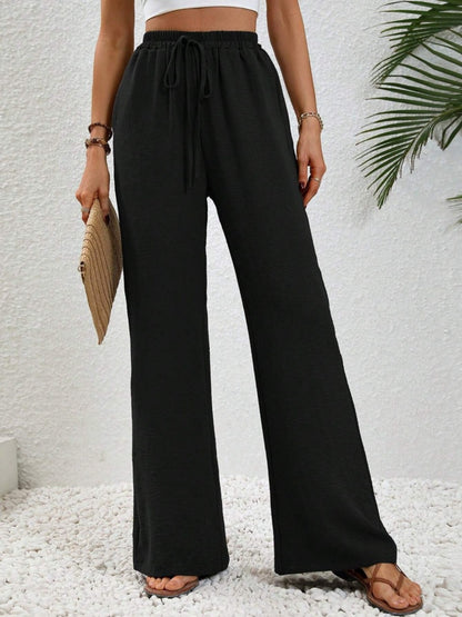 Wide Leg Drawstring Pants - Elegant Aura Boutique