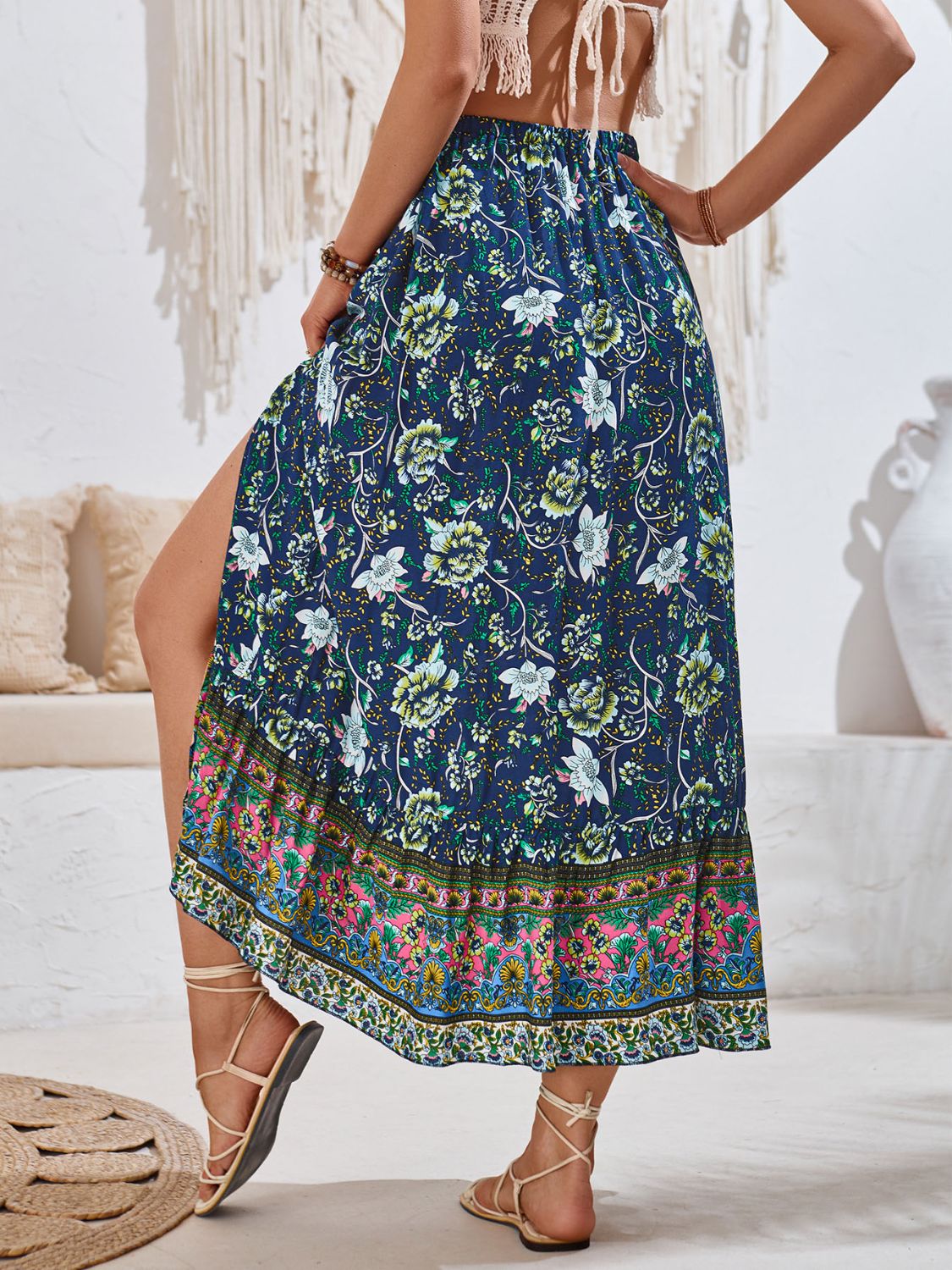 Tied Printed Midi Skirt - Elegant Aura Boutique