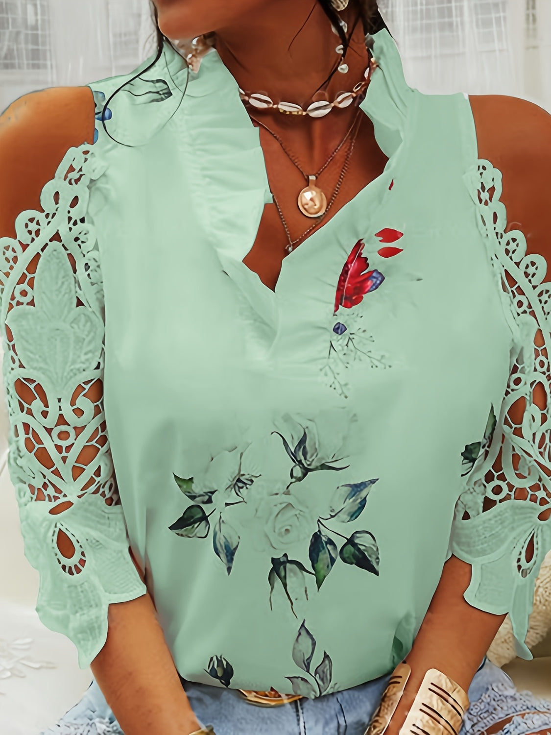 Lace Printed Half Sleeve Blouse